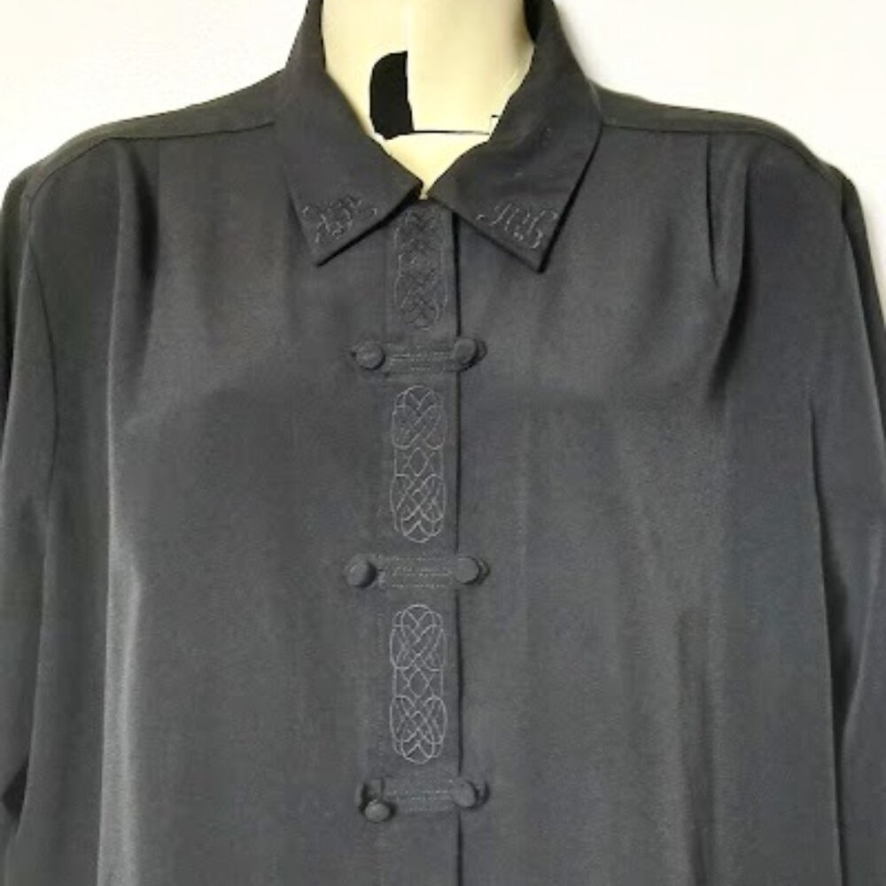 Laura Scott Women's Black Button up Collar Long Sleeve Asian Inspired Size 16
